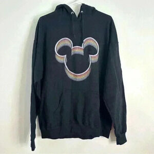 Disney Rainbow Mickey Mouse Sz XL Unisex Adult Pullover Hoodie‎ Sweatshirt Black